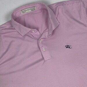 Holderness & Bourne Pink Striped Polo Shirt Men's Size L Golf Casual Dunwoody CC
